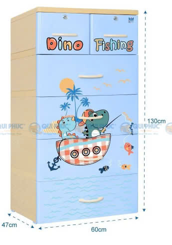 Tủ áo nhựa Trẻ em Quy Phúc Kid_5 ngăn_Dương - Dino Fishing - R